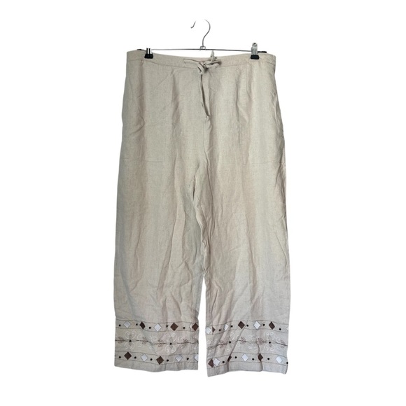 Women’s Sag Harbor Beige Wide-Leg Pants Linen Blend with Embroidered Hem size M - Picture 1 of 8